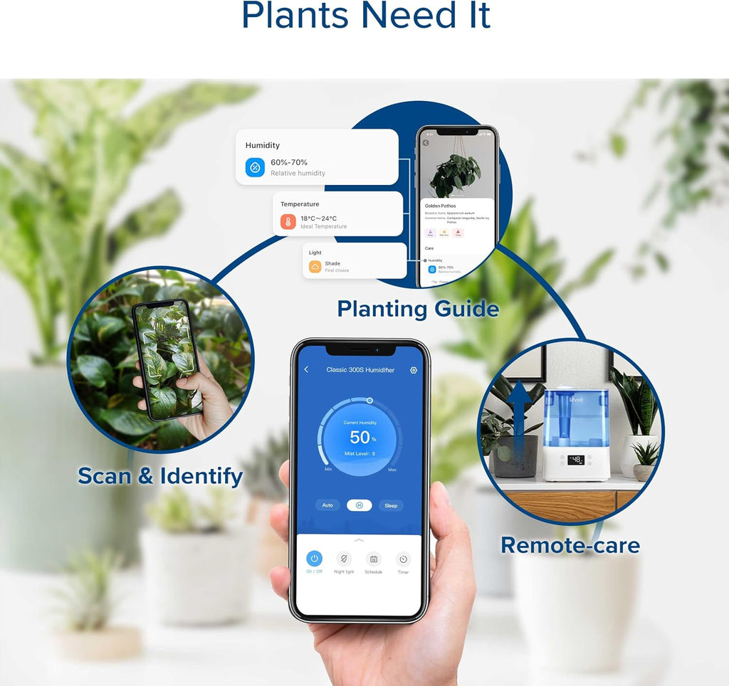 LEVOIT Smart Humidifiers for Bedroom Large Room Home,(6L) Cool Mist Top Fill Essential Oil Diffuser for Baby & Plants,Smart App & Voice Control, Rapid Humidification & Auto Mode-Quiet Sleep Mode, Gray