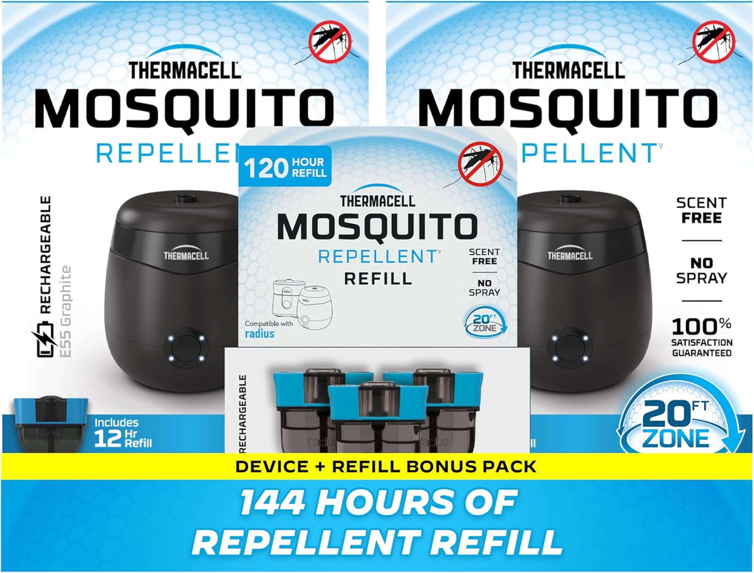 Thermacell E-Series Rechargeable Mosquito Repeller with 20’ Mosquito Protection Zone; Bug Spray Alternative; Scent Free