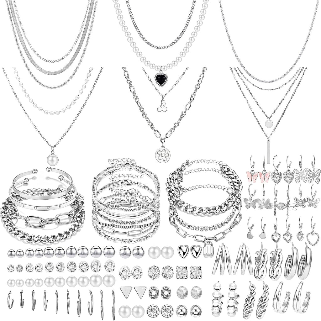 NEWITIN 69 Pieces Gold Jewelry Set for Women Fashion Costume Jewelry Gold Plated Necklace Bracelet Earrings Set for Women