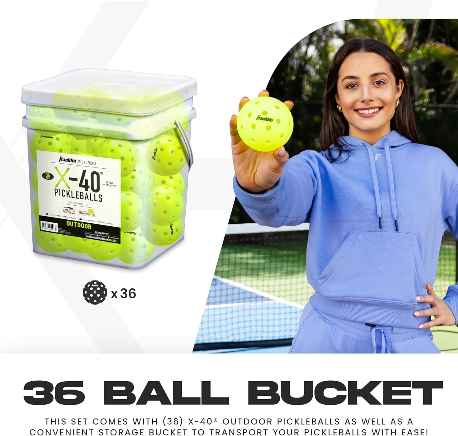 Franklin Sports X-40 Outdoor Pickleballs - Official Ball of USA Pickleball, APP Tour + US Open - Regulation Size