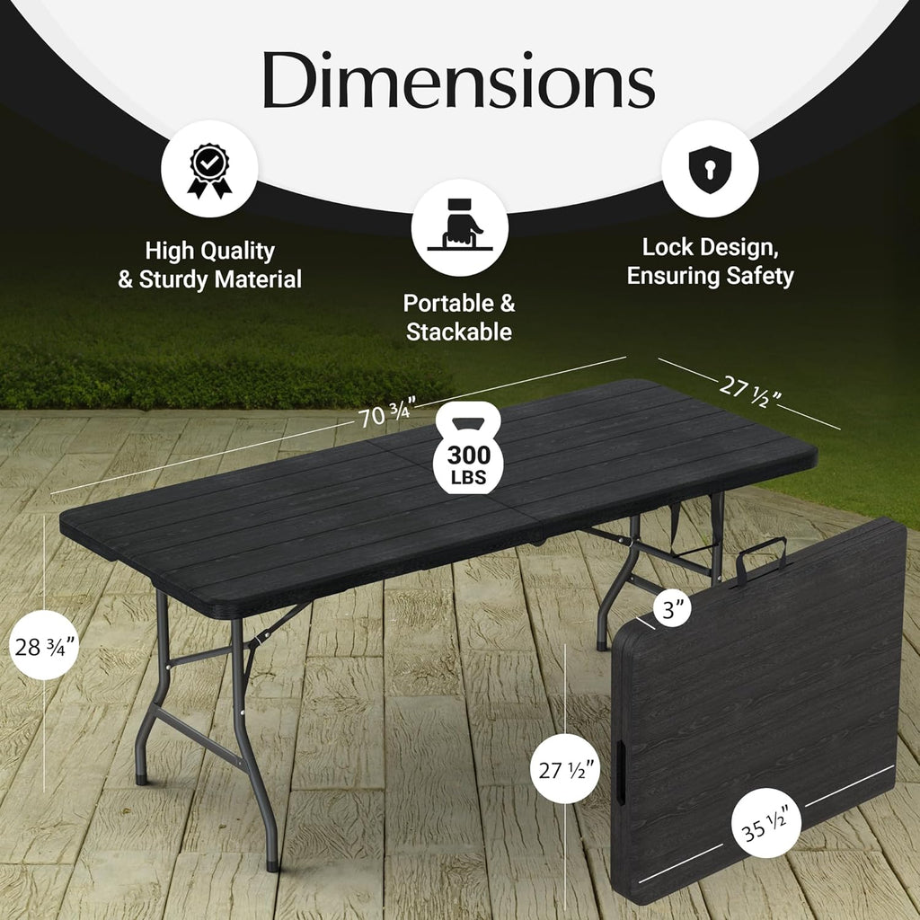 6 Feet Foldable Table with Built in Handle & Steel Legs | Heavy Duty Portable | Perfect for Party, Dining, Wedding, Events, Picnic Indoor, Outdoor, Camping, Utility, Folding