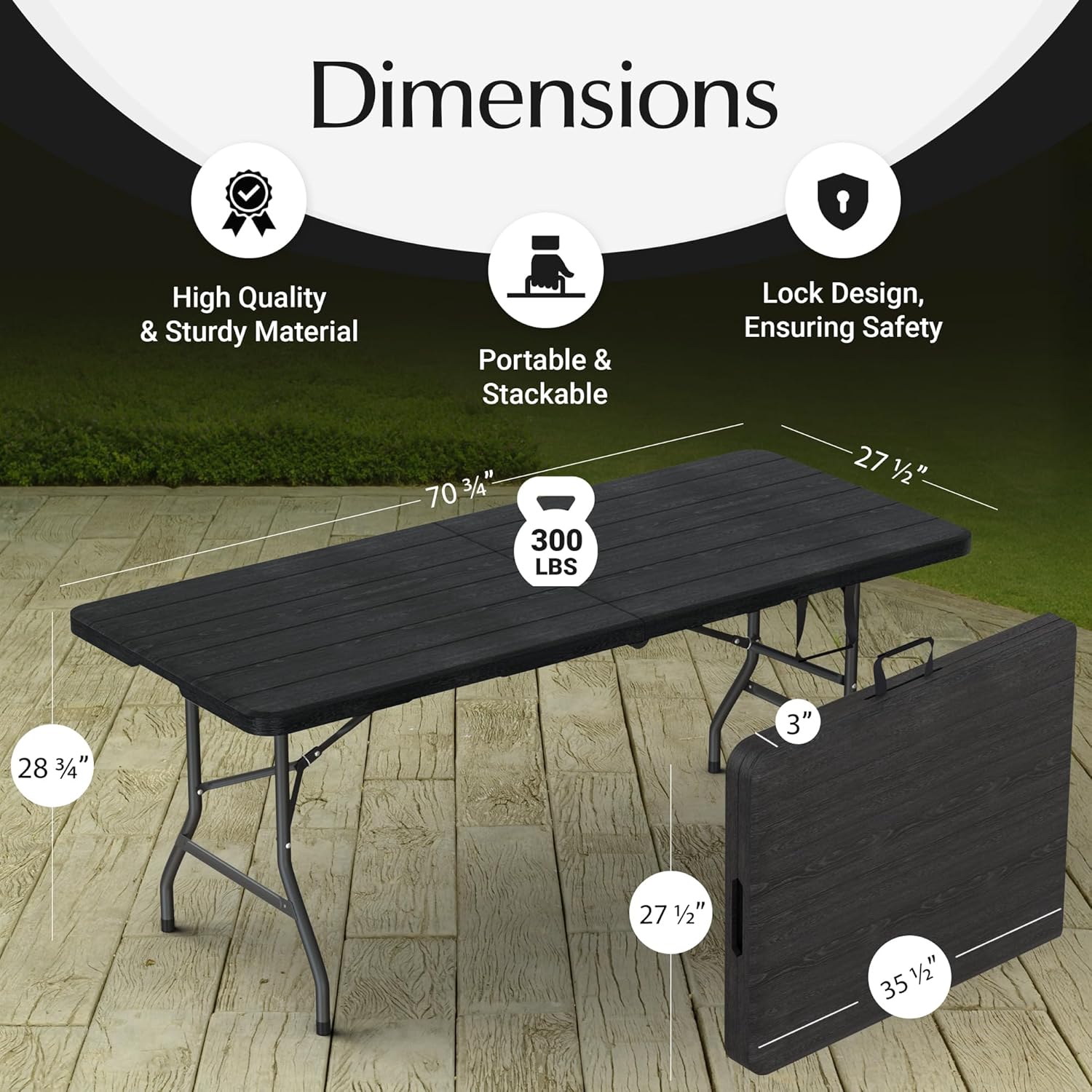 6 Feet Foldable Table with Built in Handle & Steel Legs | Heavy Duty Portable | Perfect for Party, Dining, Wedding, Events, Picnic Indoor, Outdoor, Camping, Utility, Folding