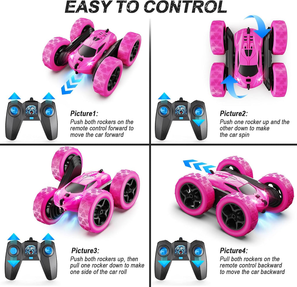 Remote Control Car, RC Cars Toys for Kids Ages 6-12, 4WD Stunt Car with LED Lights & 360° Flips, 2.4GHz, Upgraded USB-C Modular Batteries, 8-10 Year Old Boys Birthday Gift 1-Blue