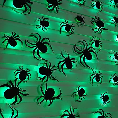 Dazzle Bright 36 Pcs LED Halloween 3D Spider Decorations Wall Stickers, 4 Different Size Removable PVC Wall Sticker for Indoor Home Window Decor Party Supplies