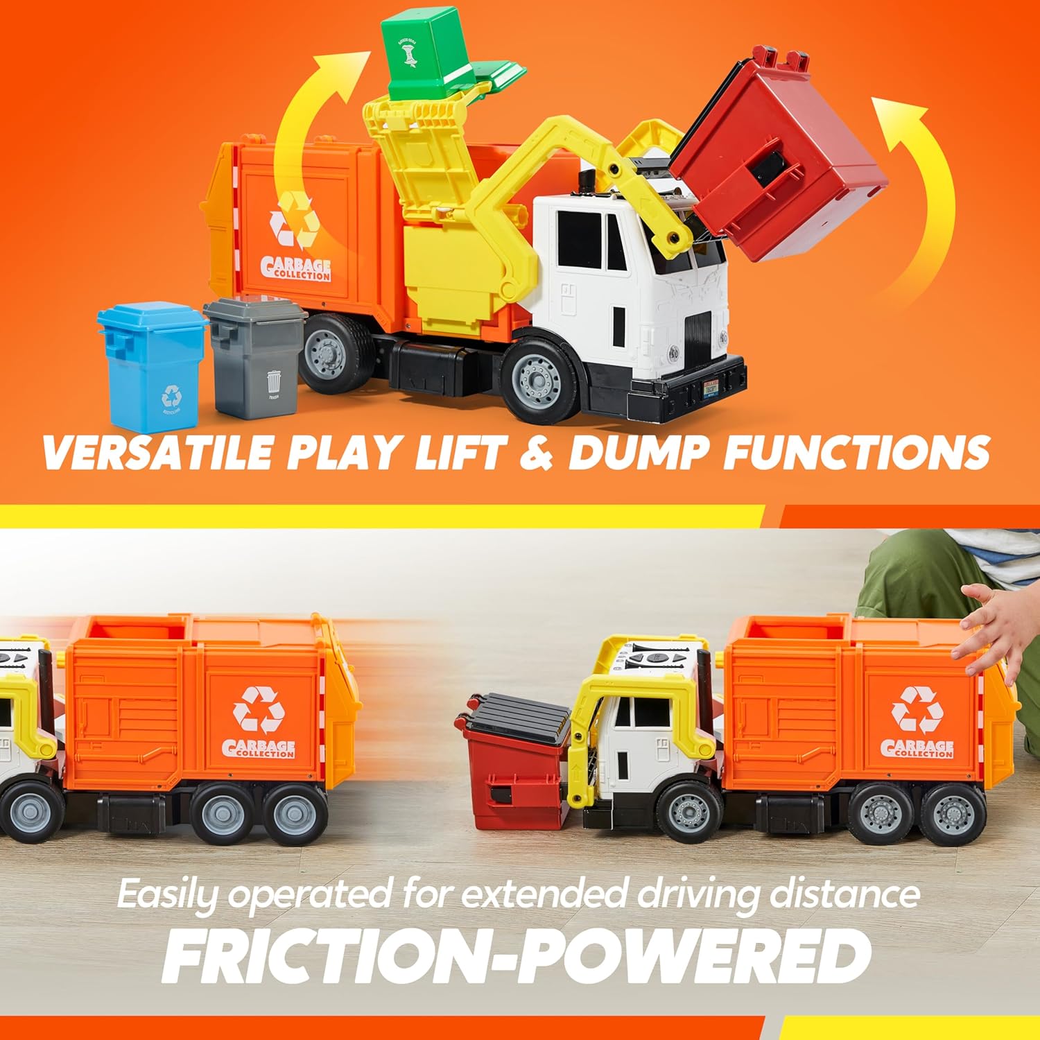 JOYIN Large Friction Powered Garbage Truck Toy Set, Includes Dumpster, Trash Bins, and Learning Cards for Kids, Boy Toys Birthday Gift for Boys Girls Kids Toddler Gift for Christmas