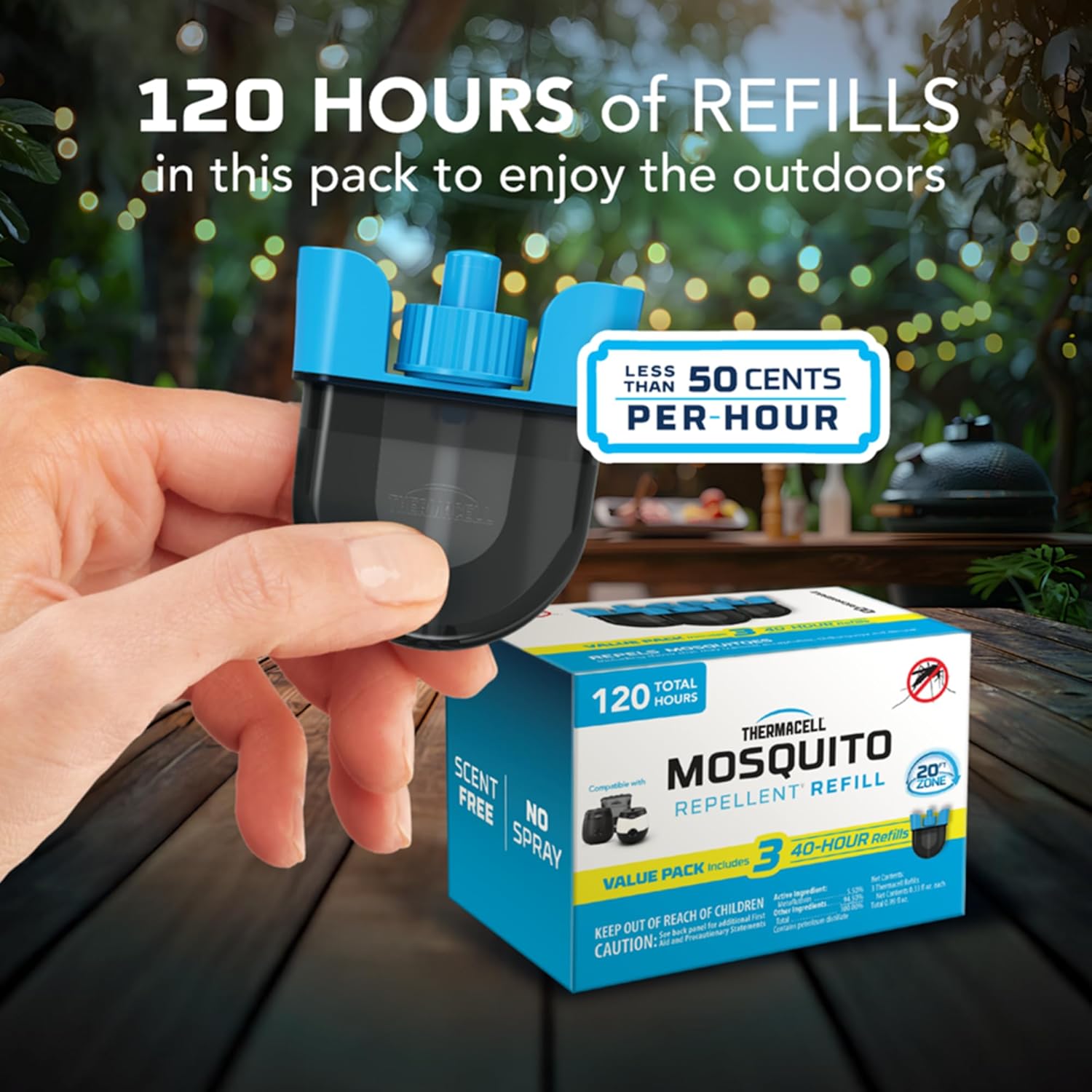 Thermacell Rechargeable Mosquito Repeller Refills; Advanced Repellent Formula Provides 20 Foot Protection Zone; Compatible with Thermacell E-Series & Radius Only; No DEET, Spray or Flame