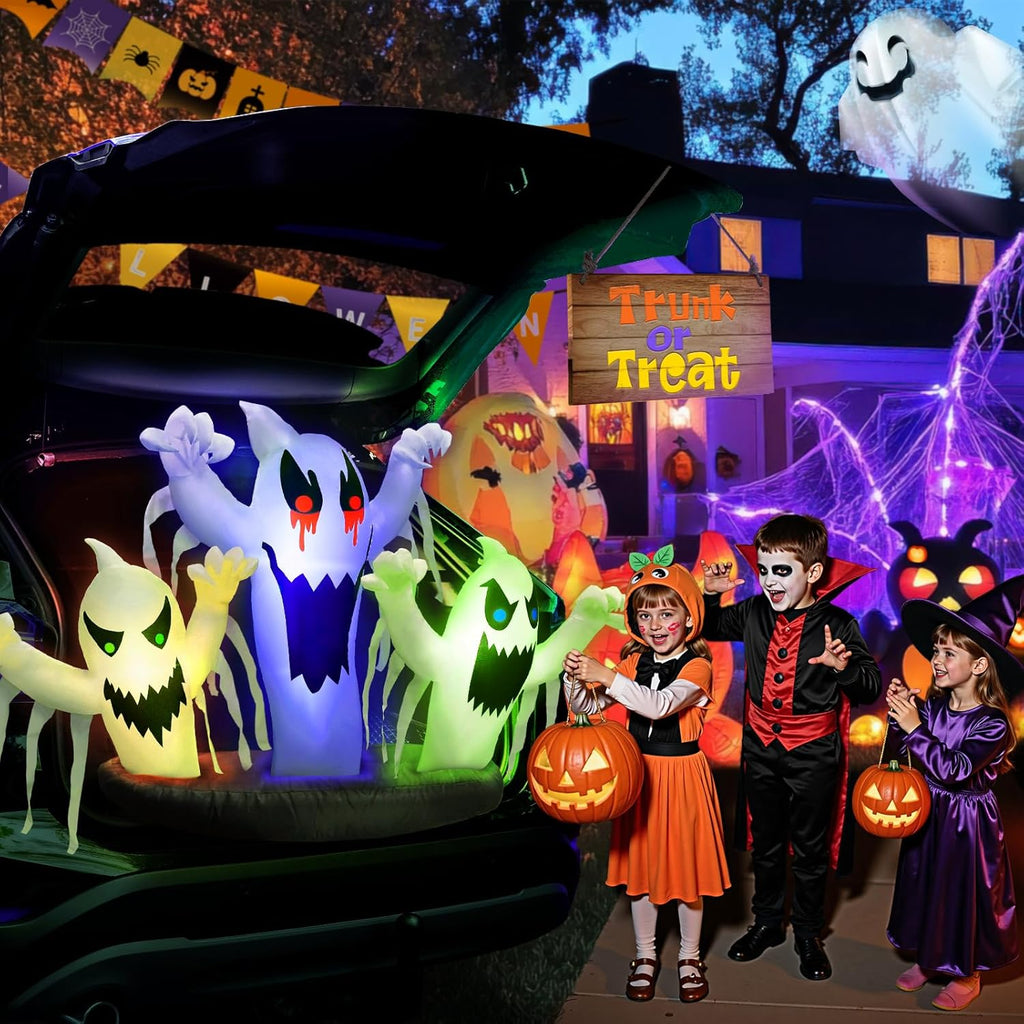 Trunk or Treat Car Decorations Kit Inflatable Ghost, Halloween Trunk or Treat Car Decorations, Halloween Inflatables Outdoor Decoration, Blow up Yard Decoration Inflatable Ghost with Built-in LEDs