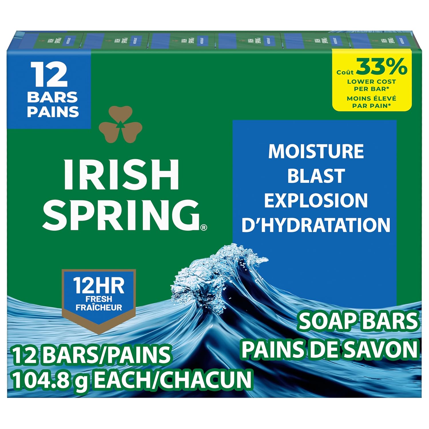 Irish Spring Bar Soap for Men, Original Clean, Smell Fresh and Clean for 12 Hours, Men Soap Bars for Washing Hands and Body, Mild for Skin, Recyclable Carton, 3.7 Ounce - 3 Count (Pack of 8)