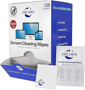 Screen Wipes for Electronics, 120 Count 6"x6" Pre-Moistened Screen Cleaner for Screens, Computer,Laptop,Tablet,Phone,Monitor,Car Screen Cleaner, Lens Wipes Individually Wrapped
