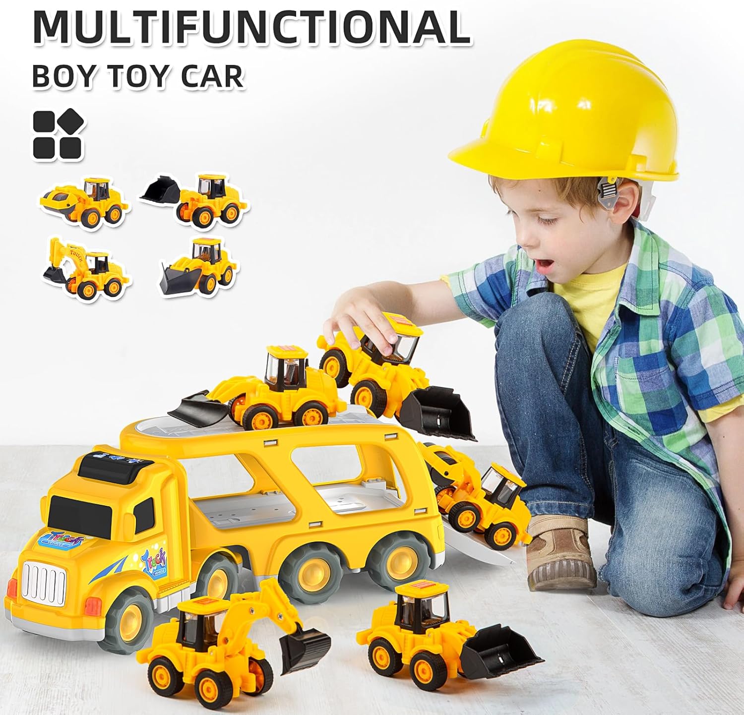 Veslier Construction Truck Toys for Boys Girls Age 1 2 3 4 5 6 Years Old，Carrier Transport Trucks for Kids 1-3 3-5 Year Old，Christmas Birthday Gift Toddler Toys.