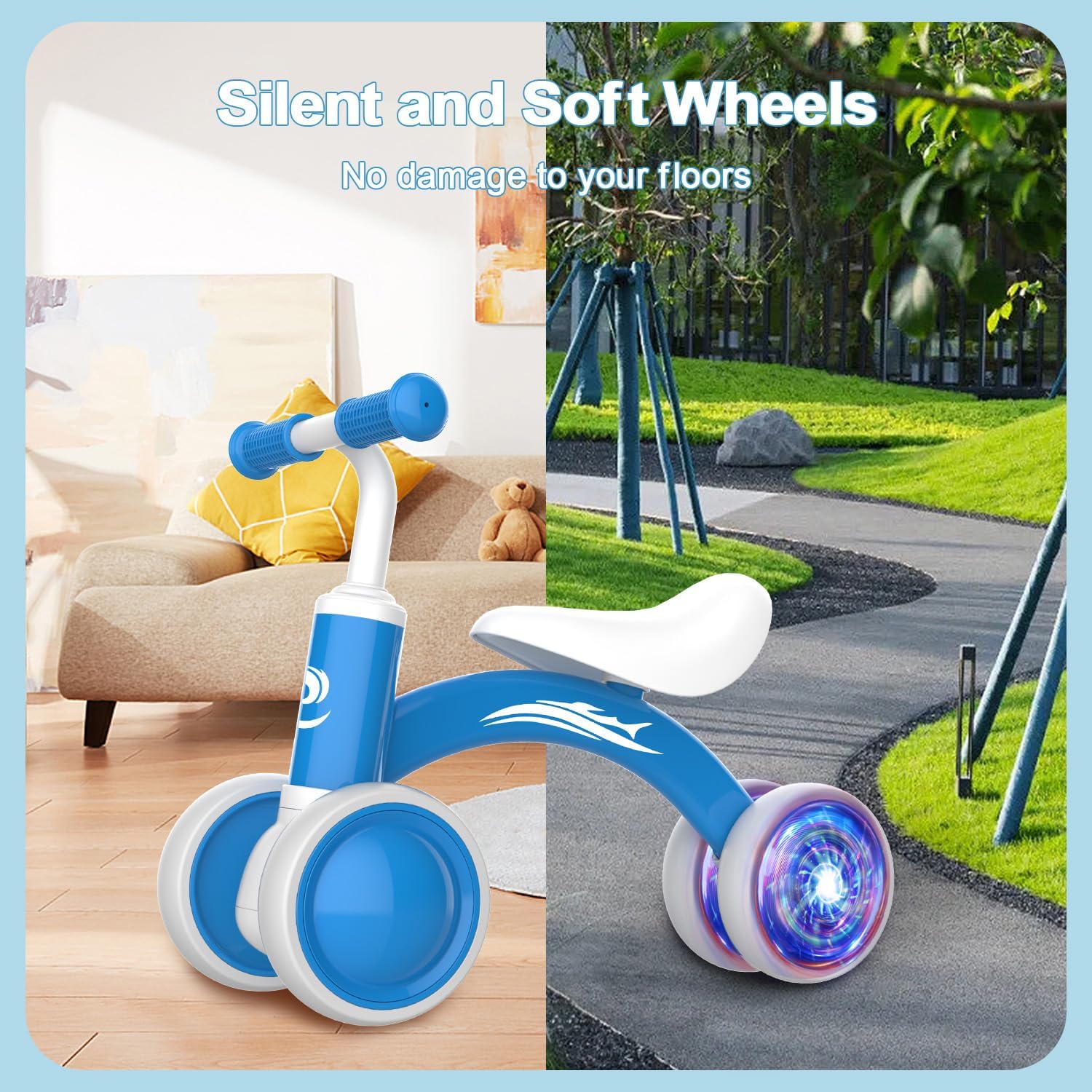 Colorful Lighting Baby Balance Bike Toys for 1 Year Old Girl Gifts, 10-36 Month Toddler Balance Bike, No Pedal 4 Silence Wheels & Soft Seat Pre-School First Riding on Toys, 1st Birthday Gifts.