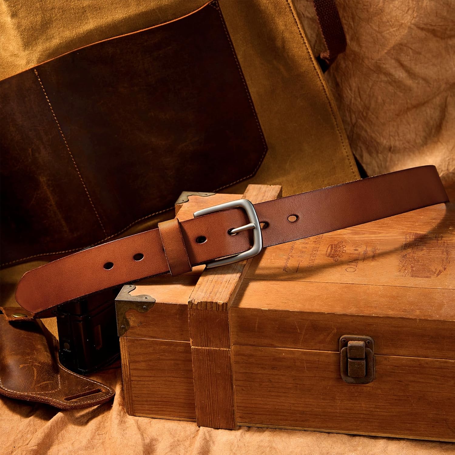 VATAN Men's Genuine Leather Casual Every Day Jeans Belts, Handmade Men Leather Belt with Gift Box