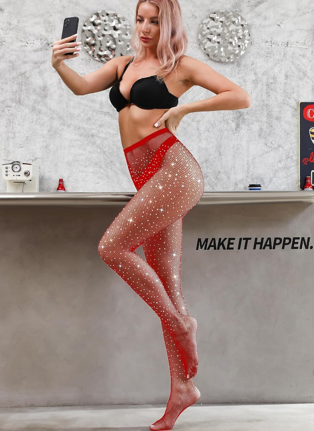 VEBZIN Sexy Sparkly Fishnets Stockings Jeweled High Waist Fishnet Tights for Women Rhinestone Party Pantyhose