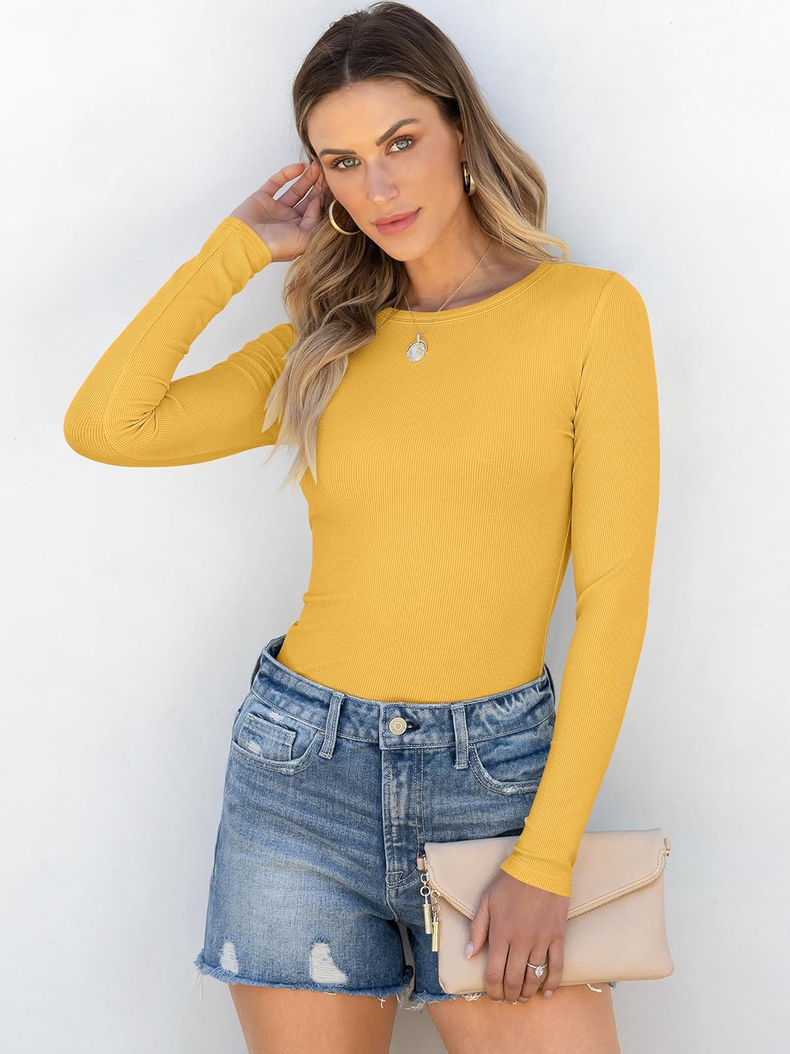 ANRABESS Women Long Sleeve Shirts Rib Knit Slim Fit Tops Basic Tee 2025 Fall Outfits Casual T-Shirt Underscrubs Layer Clothes