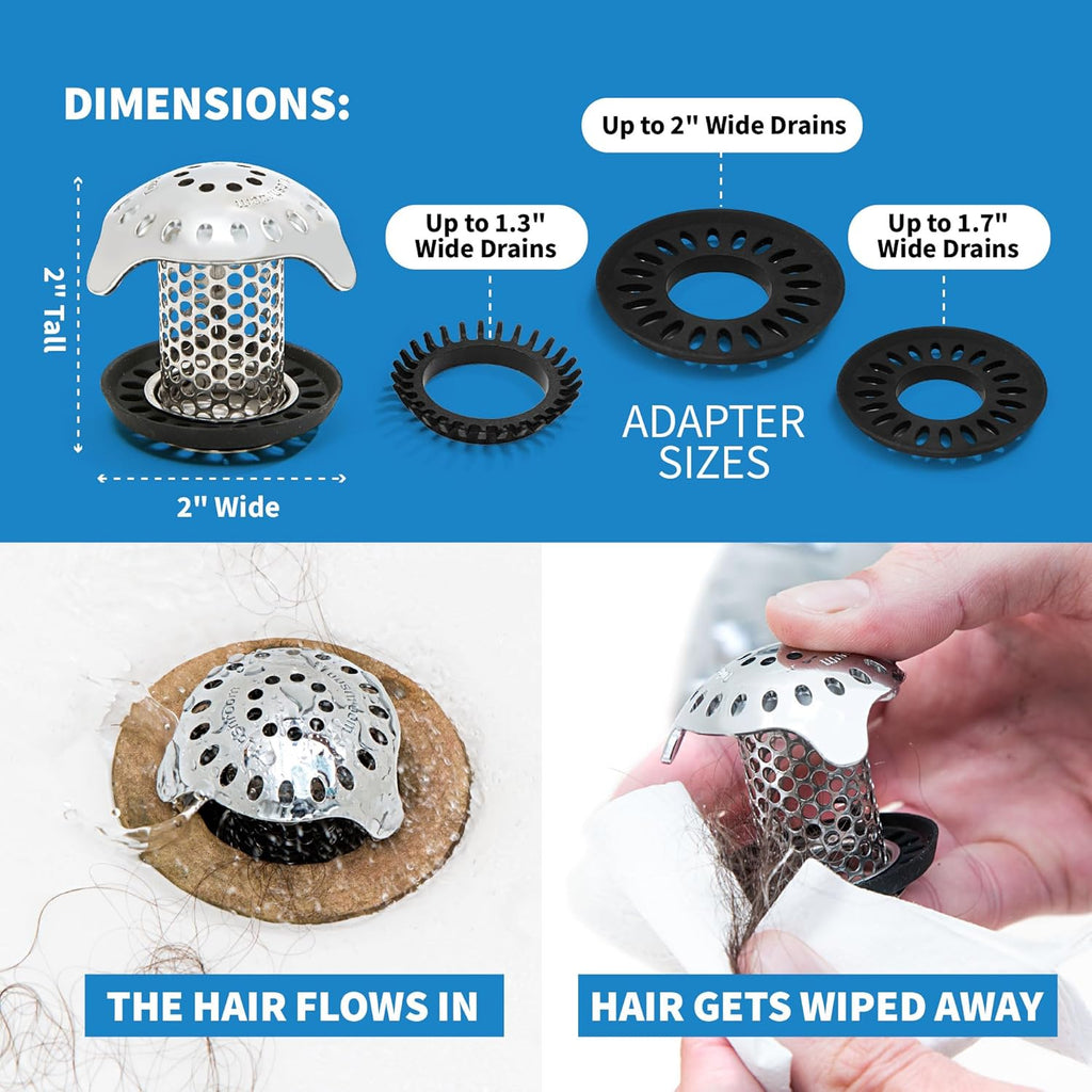 TubShroom Ultra Revolutionary Bath Tub Drain Protector Hair Catcher/Strainer/Snare, Stainless Steel, Stainless Combo