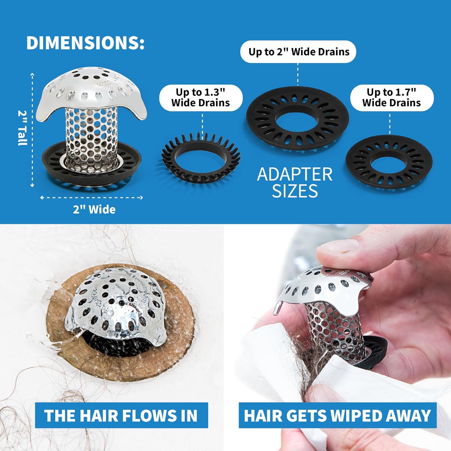 TubShroom Ultra Revolutionary Bath Tub Drain Protector Hair Catcher/Strainer/Snare, Stainless Steel, Stainless Combo