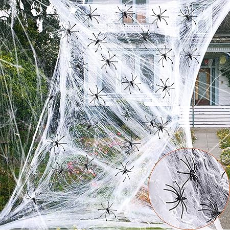 1000 Sqft Halloween Spider Web Decorations with 100 Fake Spiders Spooky Spider Webbing Decorations Indoor Outdoor Party Yard Decor Supplies for Bar Haunted House