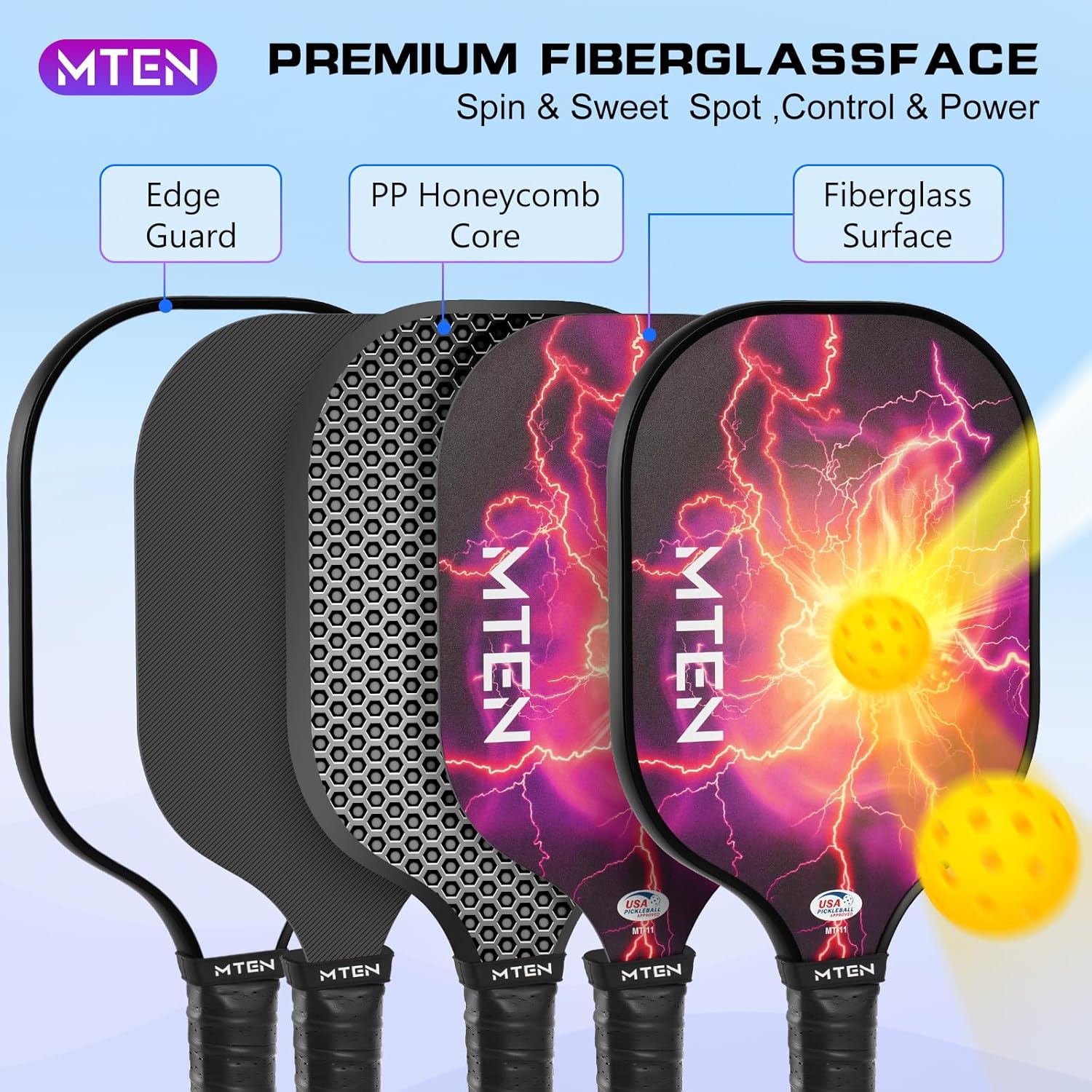 Pickleball Paddles, USAPA Approved Fiberglass Surface Pickleball Set with Pickleball Rackets, Pickleball Paddles Set for Men Women