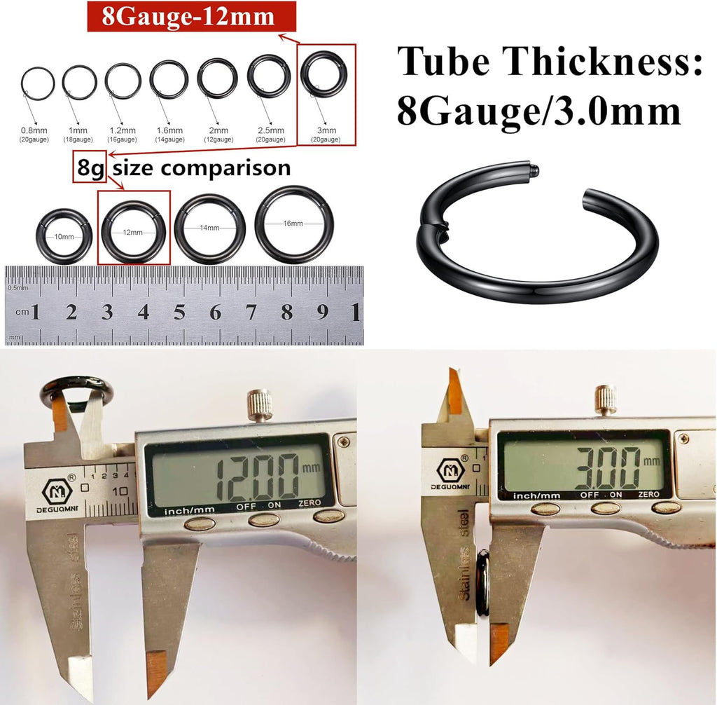 ORANGELOVE Hypoallergenic Nose Rings 20G 18G 16G 14G 12G 10G 8G 316l Surgical Steel Septum Jewelry Hinged Segment Ring Body Piercing Nose Hoop Lip Rings Nose Helix Cartilage Rook Earrings