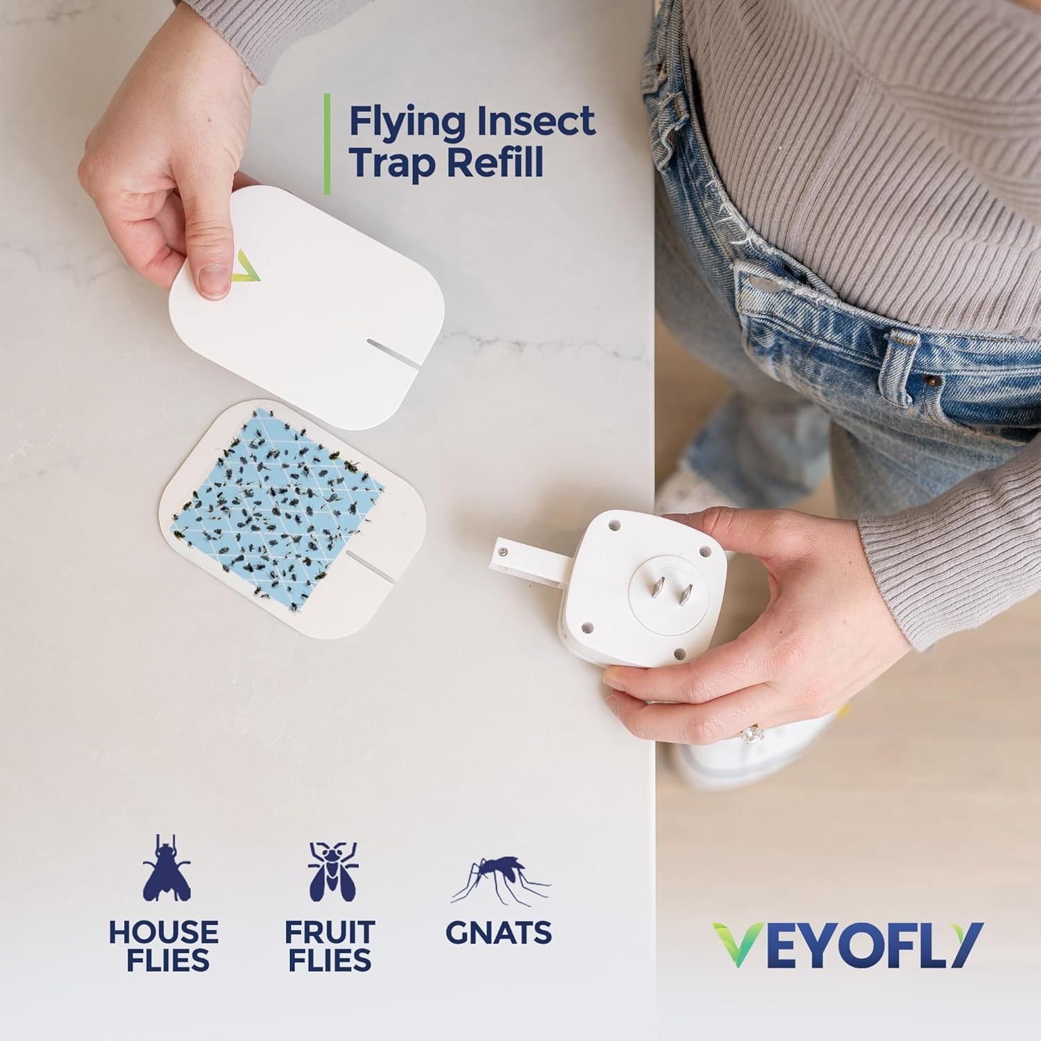 VEYOFLY Fly Catcher Indoor, Fly Trap Indoor, (1 Device + 3 Refills) Fruit Fly Traps for Indoors, Gnat Traps for House Indoor, Bug Killer, Fly Trap, Plug in Light Flying Insect Trap