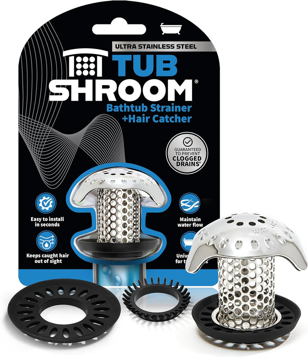 TubShroom Ultra Revolutionary Bath Tub Drain Protector Hair Catcher/Strainer/Snare, Stainless Steel, Stainless Combo