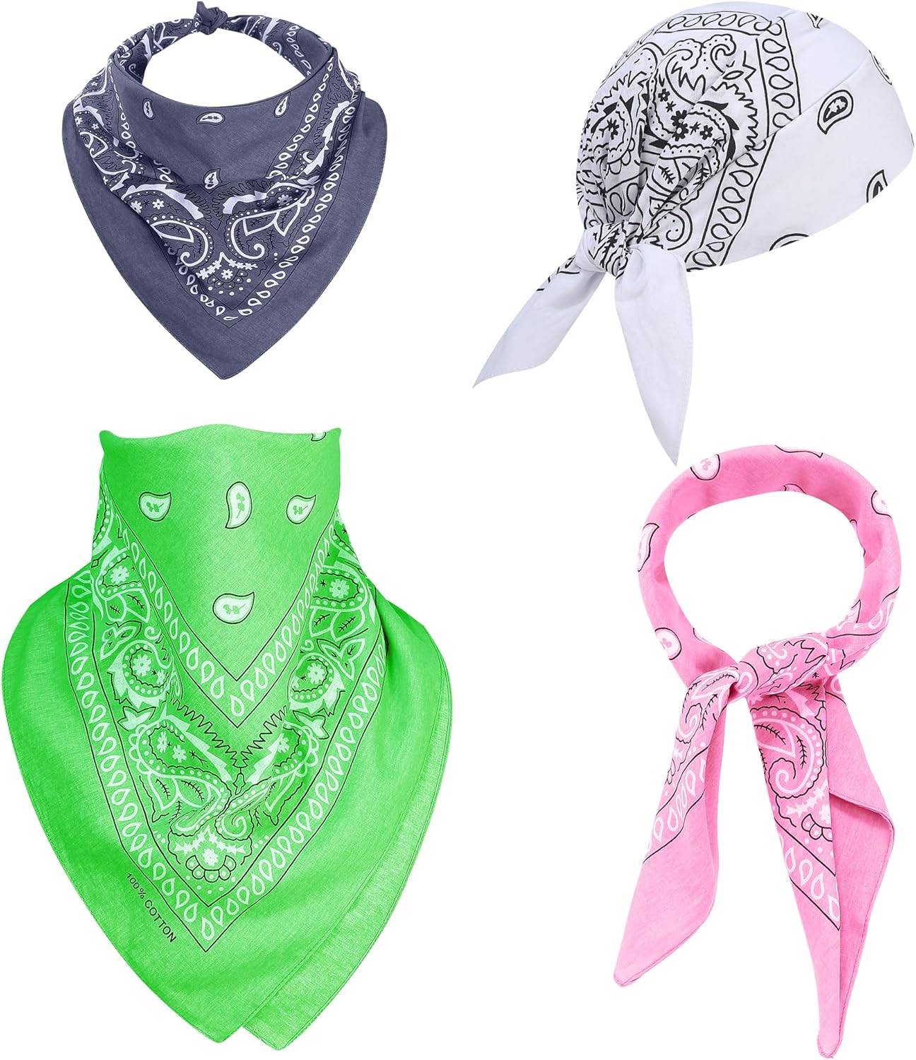 100% Cotton 27" x 27" Large Bandanas for Men & Women, Multi-Purpose Bandana Headbands, Square Head Scarf
