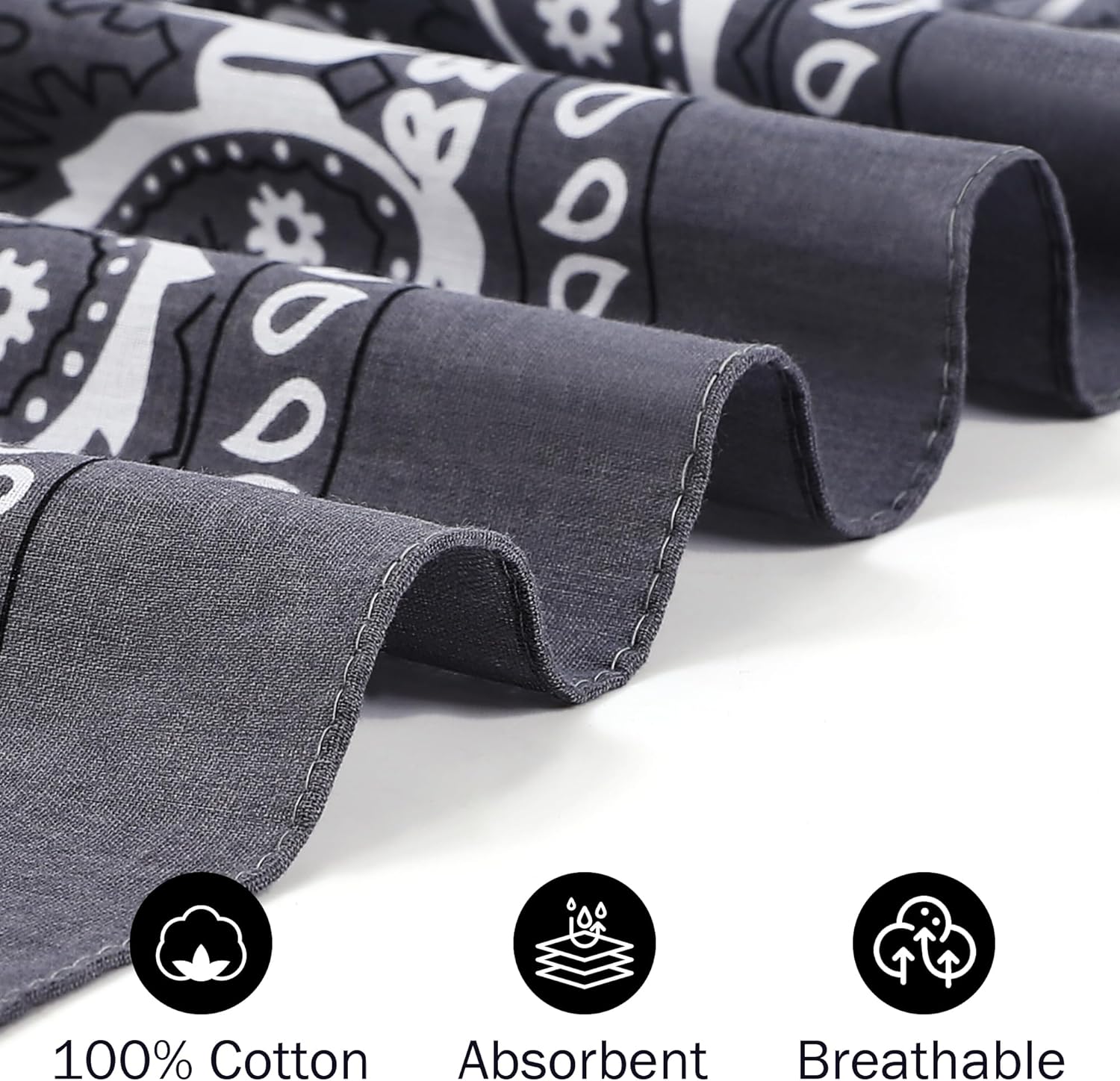 100% Cotton 27" x 27" Large Bandanas for Men & Women, Multi-Purpose Bandana Headbands, Square Head Scarf