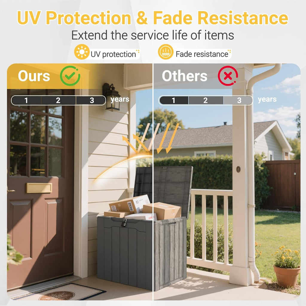 Greesum 31 Gallon Resin Deck Box Large Outdoor Storage for Patio Furniture, Garden Tools, Pool Supplies, Weatherproof and UV Resistant, Lockable, Dark Black