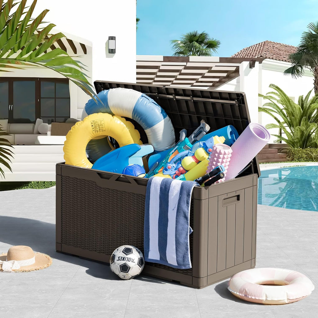 Greesum 31 Gallon Resin Deck Box Large Outdoor Storage for Patio Furniture, Garden Tools, Pool Supplies, Weatherproof and UV Resistant, Lockable, Dark Black