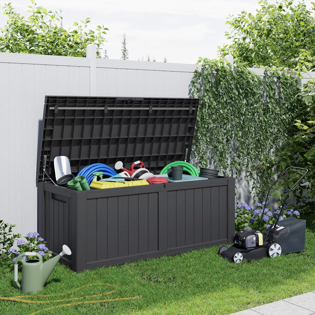 80 Gallon Resin Deck Box, Lockable Patio Outdoor Storage Box for Furniture, Garden Tools and Tools Storage, Waterproof Outside Storage Box - Black