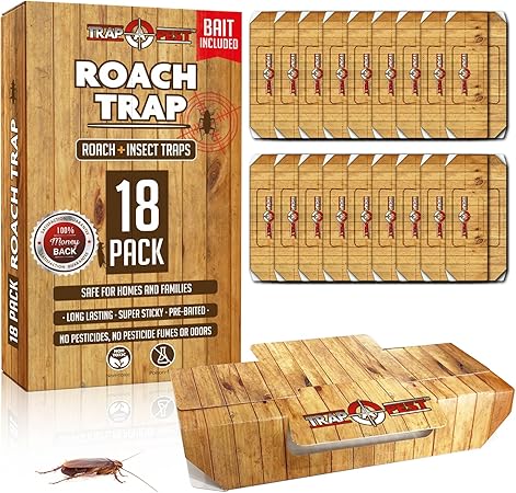 Roach Traps Indoor Sticky (18 Pack) - Glue Traps for Roaches Bug Traps with Roach Bait Traps - Long Lasting Non-Toxic Children and Pet Friendly - Trap a Pest