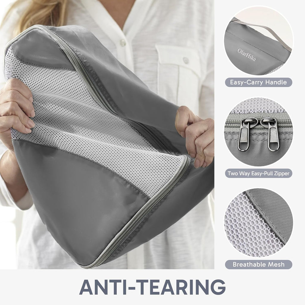 10 Set/8 Set Packing Cubes for Travel, Gifts for Women Mom,Anti-Tearing Suitcase Organizer for Luggage with Shoe & Hanging Toiletry Bag,OlarHike Vacation Essentials & Accessories for Cruise Ship,Cream