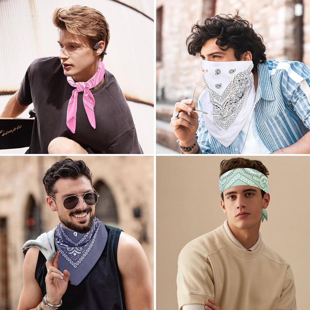 100% Cotton 27" x 27" Large Bandanas for Men & Women, Multi-Purpose Bandana Headbands, Square Head Scarf