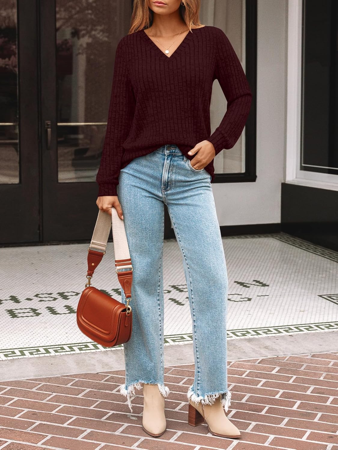 AUTOMET Womens V Neck Long Sleeve Shirt Fall Fashion Tops Tunic Dressy Casual Sweater Clothes Cute Trendy Work Outfits 2025