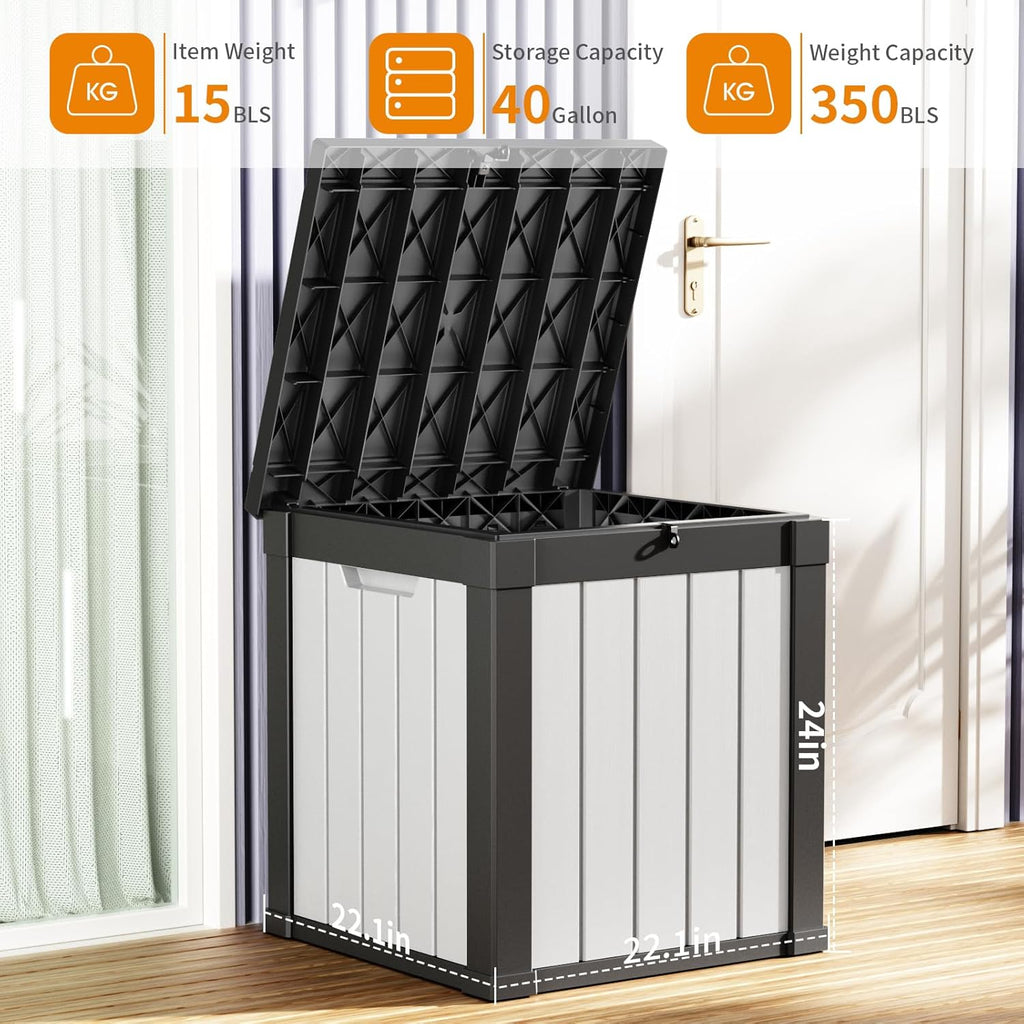 80 Gallon Resin Deck Box, Lockable Patio Outdoor Storage Box for Furniture, Garden Tools and Tools Storage, Waterproof Outside Storage Box - Black