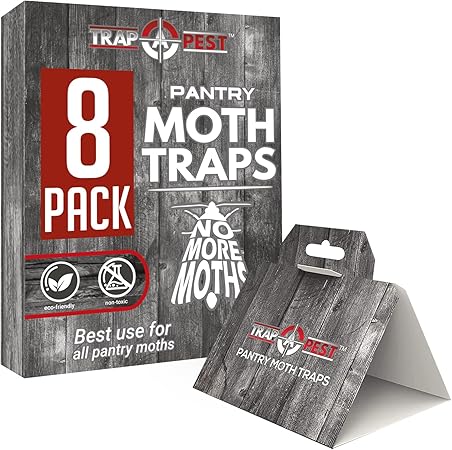 8 Pack Pantry Moth Traps- Safe and Effective for Food and Cupboard- Glue Traps with Pheromones for Pantry Moths