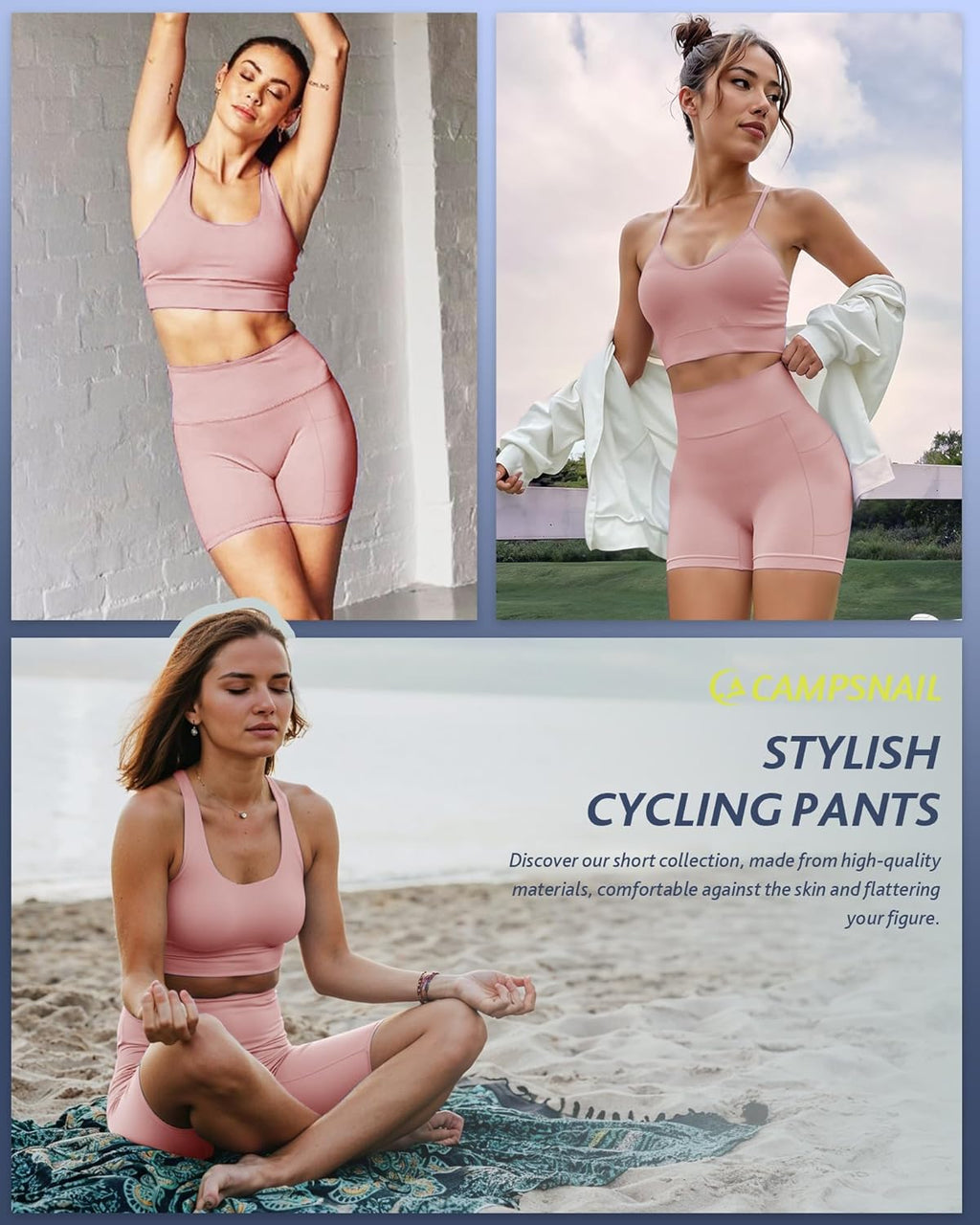 CAMPSNAIL Biker Shorts Women with Pockets - 3"/5"/8" High Waisted Workout Spandex Tummy Control Gym Running Yoga Shorts