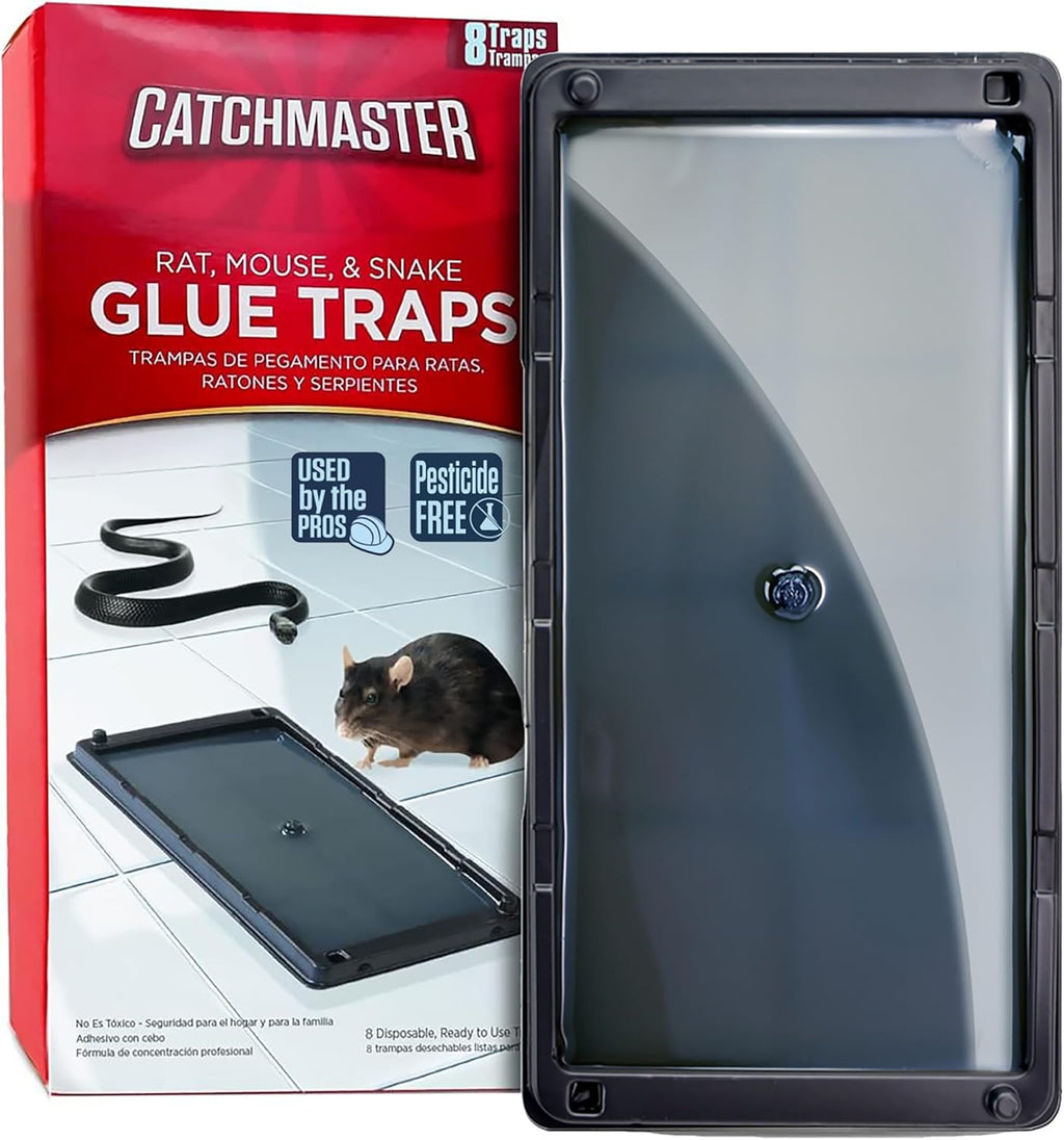 Catchmaster Rat, Snake and Mouse Traps 10Pk, Large Bulk Glue Rat Traps for Home, Adhesive Plastic Tray for Inside House, Snake, Mice, & Spider Catcher, Pest Control for House & Garage