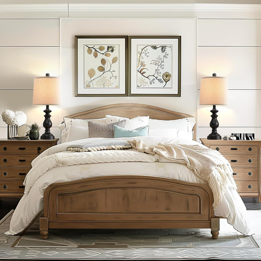 PARTPHONER Traditional Table Lamp Set of 2, Rustic Farmhouse Table Lamps for Living Room Bedroom, 22" Bedside Desk Lamps Vintage Nightstand Lamps with Linen Shades, Antique Grey