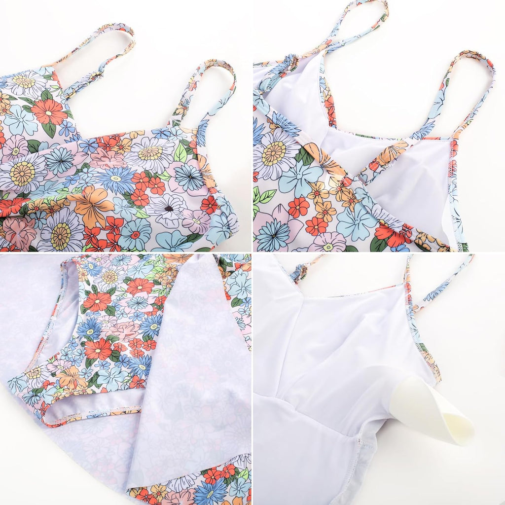 GRACE KARIN Women's One Piece Swim Dress V Neck Tummy Control Swimsuit Vacation Beachwear Bathing Suit