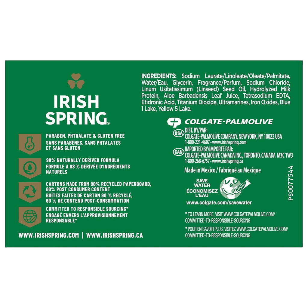 Irish Spring Bar Soap for Men, Original Clean, Smell Fresh and Clean for 12 Hours, Men Soap Bars for Washing Hands and Body, Mild for Skin, Recyclable Carton, 3.7 Ounce - 3 Count (Pack of 8)