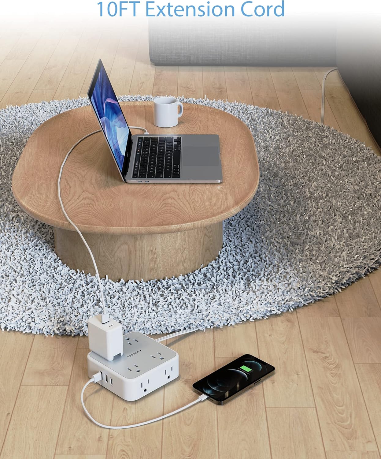 TESSAN Surge Protector Power Strip, 5 Ft Flat Plug Extension Cord with 3 USB (1 USB C) 8 Outlets, 900J Surge Protection, 3 Sided Outlet Extender with Power Switch for Office, Dorm Room Essentials