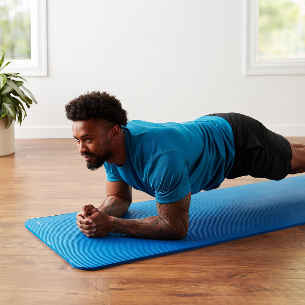 Basics 1/2 Inch Extra Thick Exercise Yoga Mat with Carrying Strap, Cushioned Support, for Fitness and Gym Workouts