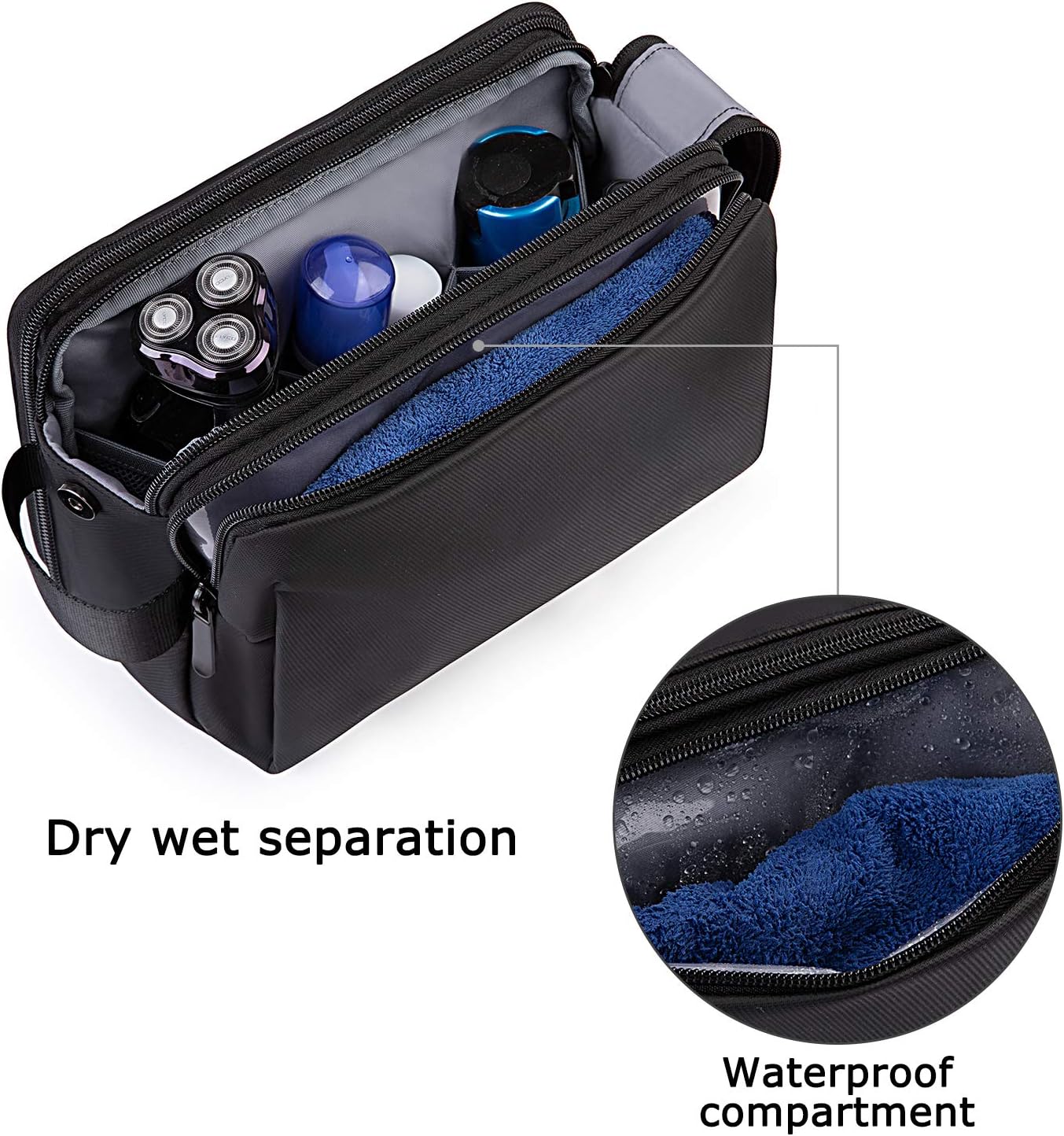 BAGSMART Toiletry Bag for Men, Travel Toiletry Organizer Dopp Kit Water-resistant Shaving Bag for Toiletries Accessories, Door Room Essentials, Black-medium