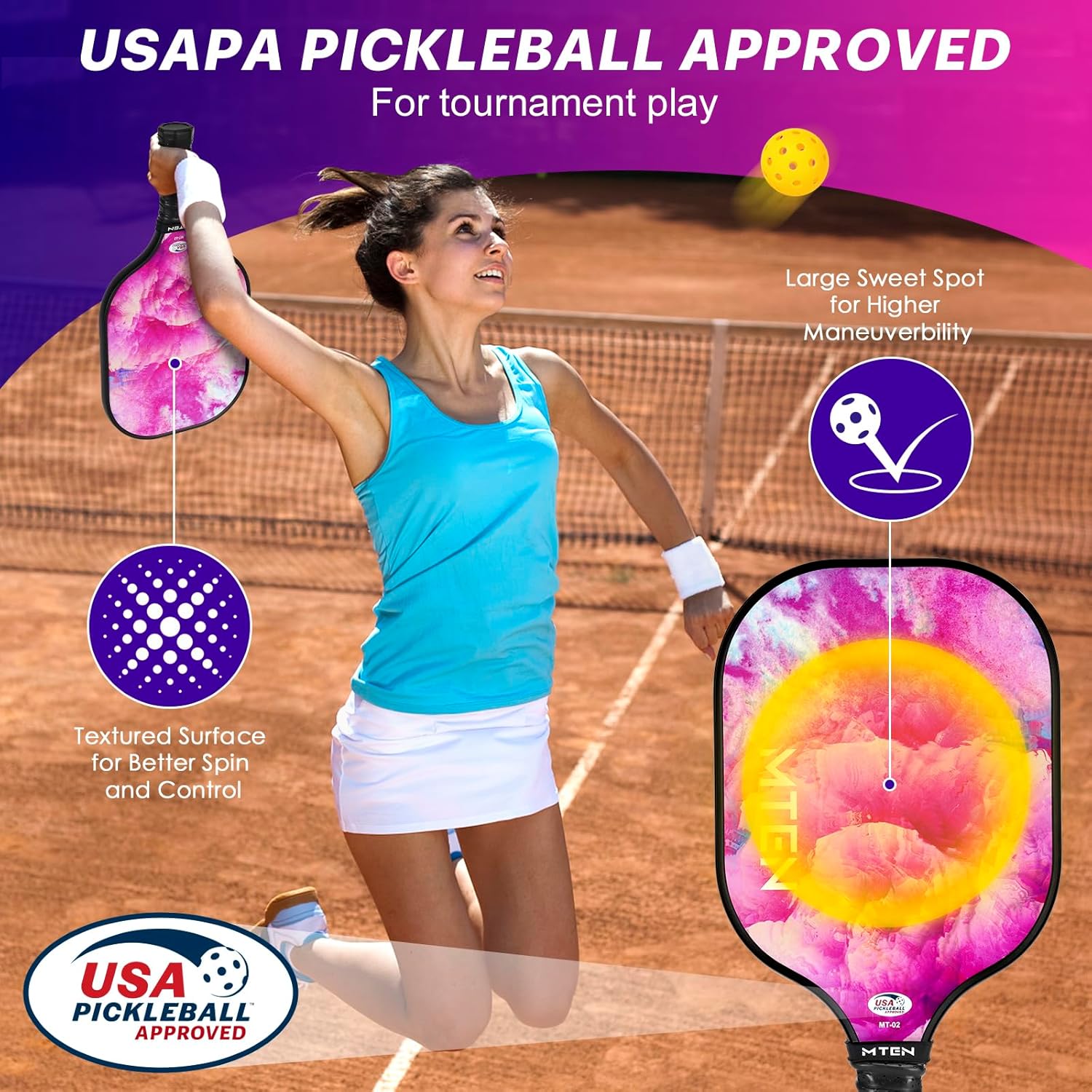Pickleball Paddles, USAPA Approved Fiberglass Surface Pickleball Set with Pickleball Rackets, Pickleball Paddles Set for Men Women