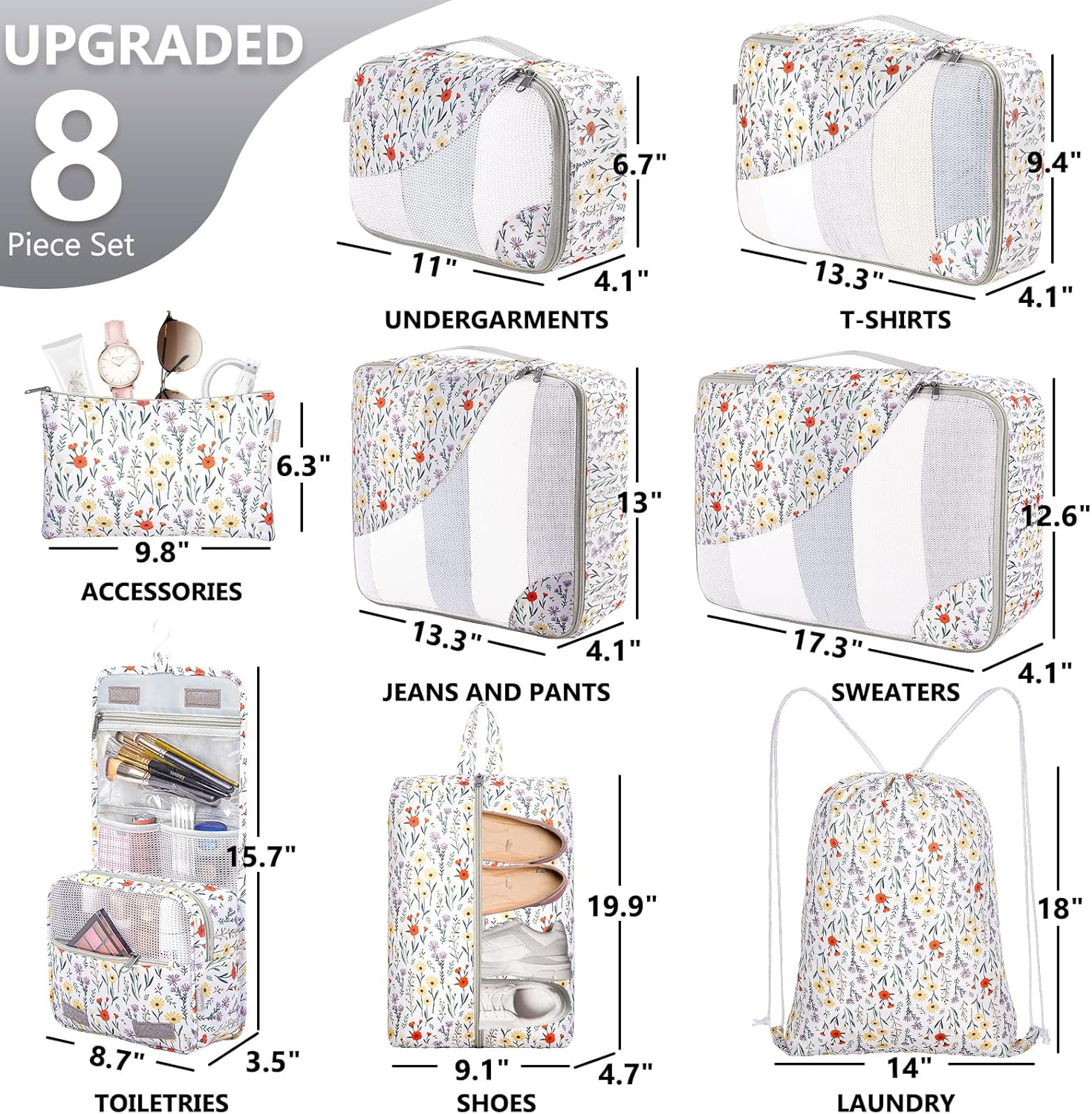 10 Set/8 Set Packing Cubes for Travel, Gifts for Women Mom,Anti-Tearing Suitcase Organizer for Luggage with Shoe & Hanging Toiletry Bag,OlarHike Vacation Essentials & Accessories for Cruise Ship,Cream