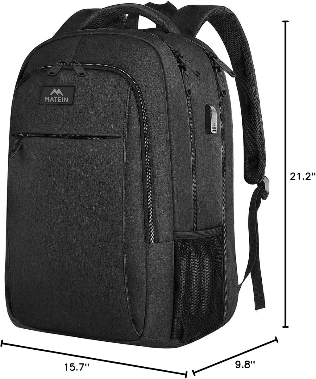MATEIN Travel Laptop Backpack, Business Anti Theft Slim Sturdy Laptops Backpack with USB Charging Port, Water Resistant College School Computer Bag Gift for Men & Women Fits 15.6 Inch Notebook, Grey