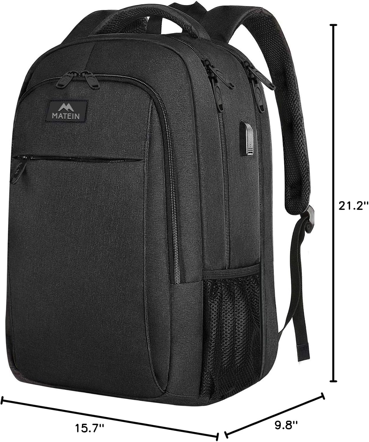 MATEIN Travel Laptop Backpack, Business Anti Theft Slim Sturdy Laptops Backpack with USB Charging Port, Water Resistant College School Computer Bag Gift for Men & Women Fits 15.6 Inch Notebook, Grey