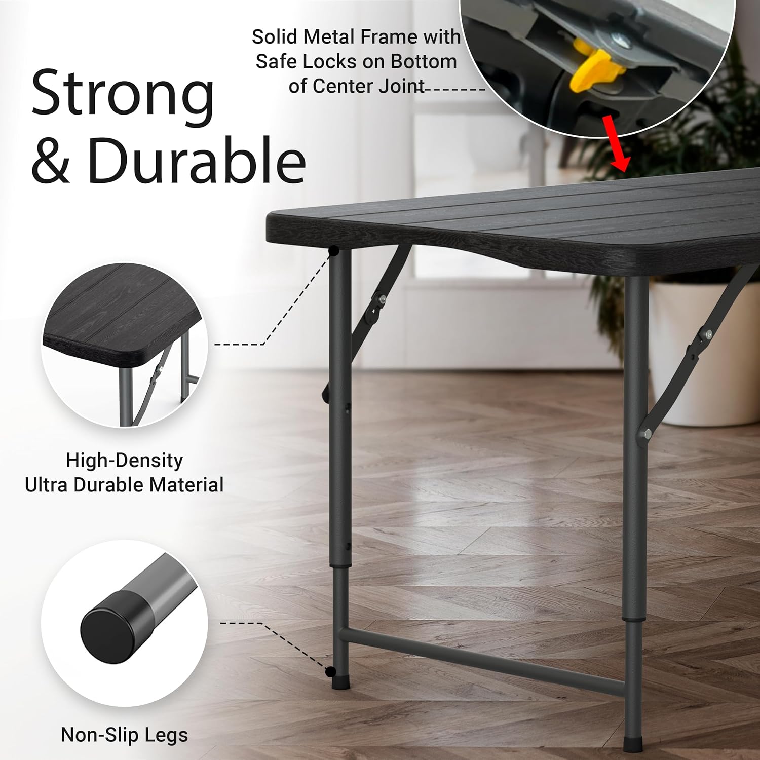 6 Feet Foldable Table with Built in Handle & Steel Legs | Heavy Duty Portable | Perfect for Party, Dining, Wedding, Events, Picnic Indoor, Outdoor, Camping, Utility, Folding