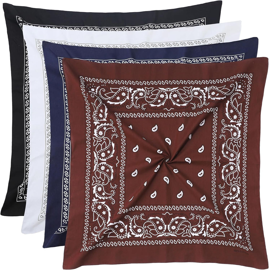 100% Cotton 27" x 27" Large Bandanas for Men & Women, Multi-Purpose Bandana Headbands, Square Head Scarf